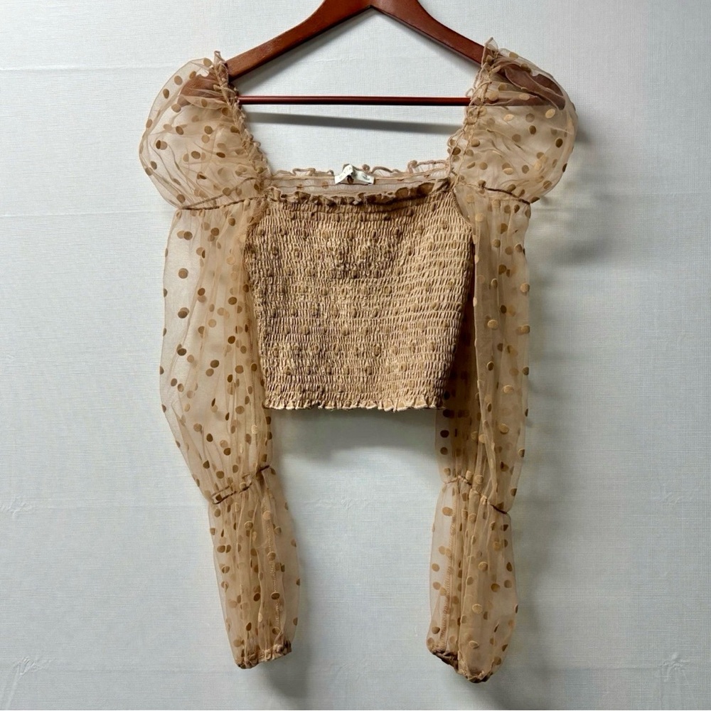 Elegant Sheer Polka Dot Women's crop Top O. VIANCA Cottagecore Puff Sleeve